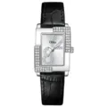 Fashion women's rhinestone quartz watch with black leather strap and rectangular dial. - Moonlight Silver