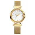 Elegant women quartz watch with mother of pearl dial, gold mesh strap and crystal bezel. - Gold Case White Dial