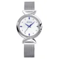 Fashion women quartz watch silver mesh strap rhinestone fish tail bezel mother of pearl dial - Stainless Steel White Dial