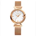 Women rose gold mesh quartz watch with mother of pearl dial and rhinestone fish tail. - Rose Gold Case White Dial