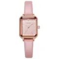 Women's square quartz watch with pink leather strap and rose gold case for daily wear. - Rose Gold