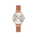 Women rose gold mesh quartz watch with crystal dial markers, elegant waterproof fashion timepiece. - Rose Gold