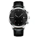 Men's quartz watch with large black dial, calendar display, 30M waterproof and leather strap. - Black Face Genuine Leather