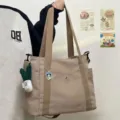 Large capacity canvas tote bag for women, stylish shoulder crossbody bag with cute dog pendant. - Cup Holder Style / Off White