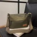 Unisex multi-compartment canvas crossbody bag casual shoulder bag with wide strap green - Green