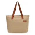 Sac cabas en toile de grande capacite sac a epaule fourre-tout beige travail quotidien - Kaki avec Grande Poche Extérieure