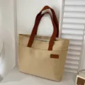 Casual canvas tote bag for women, large capacity shoulder bag for daily commute and students. - L / Khaki