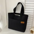 Black canvas tote bag for women men large capacity simple casual shoulder handbag for daily - L / Black