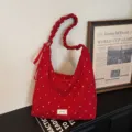 Borsa a tracolla plissettata floreale primaverile grande capacità tote bag casual - Floreale Chiffon Rosso