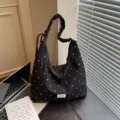 Borsa a tracolla plissettata con fiori stile coreano casual, grande tote in tessuto nero - Floreale Chiffon Nero