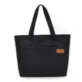 Sac cabas noir en toile, grand sac porte epaule decontractee pour femmes et etudiants. - Noir avec Grande Poche Extérieure