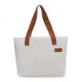 Sac cabas en toile décontracté pour femme, grand sac porté épaule minimaliste pour travail. - Blanc avec Grande Poche Extérieure