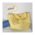 Yellow canvas tote bag with letter embroidery, casual shoulder handbag for students daily use. - Zippered Inner Pocket / Yellow