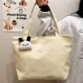 Solid color casual tote bag for women, large capacity student shoulder bag, stylish daily handbag. - Yellow