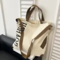 Large capacity canvas tote bag casual shoulder bag stylish versatile daily practical bag - Off White