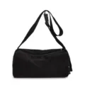 Black corduroy shoulder bag, casual pillow crossbody bag with zipper and adjustable strap design. - Black