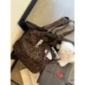 Brown leopard print shoulder bag autumn winter retro large capacity tote bag for women stylish - Without Pendant / Horn Buckle Tote Bag / Leopard Print