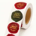 Retro Christmas wax seal stickers roll, gold Merry Christmas foil labels for holiday gift sealing. - Christmas Wax Seal Style (SD-01) / 500 Pieces/Pack