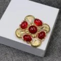 Vintage rétro plaqué or rouge verre croix broche pendentif pour femmes bijoux cadeau. - Croix Carrée Verre Broche