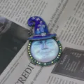 Vintage Lune Visage Sorcier Chapeau Broche Pendentif Irisé Cristal Argent Bijou Cadeau - Style Chapeau