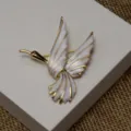 Vintage blanche émail cygne colibri broche ton or métal élégant vêtement accessoire cadeau - Blanc