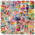 Bunte Dopamin Dessert Aufkleber Set, süße Kuchen und Donuts wasserdichte DIY Dekoration. - 50 Stück/Packung