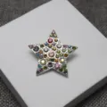 Vue détaillée d'une broche étoile multicolore en strass, accessoire de mode élégant. - Étoile à Cinq Branches