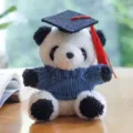 Graduation panda plush toy with black doctoral cap and blue knitted sweater for gift. - Doctor Hat Panda Pendant / Blue Sweater