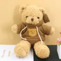 Cute brown hoodie teddy bear plush toy detail shot showing soft texture and cute embroidery. - 30 cm / Brown Hoodie Style