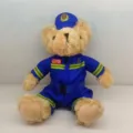Detailed view of the cute firefighter teddy bear plush toy wearing blue uniform and hat. - 15cm Pendant / 8
