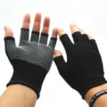 Black half-finger anti-slip work gloves with dotted grip for driving and lifting. - Five-Fingerless Dispensing Style / 6 Pairs/Pack / Black
