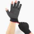 Black anti-slip half finger work gloves nylon dotted gloves for driving and daily use - Three-Fingerless Dispensing Style / 6 Pairs/Pack / Black