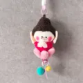 Cute Yungang Grottoes Buddha plush toy pendant with lotus base, bell and pom-pom decor. - Little Red Buddha [Lanyard + Peace and Joy]