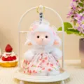 Cute sheep plush toy doll with pink cherry lace dress, soft stuffed animal gift for kids. - Cherry Red Little Lamb