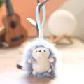 Cute plush hedgehog keychain detail view, soft fluffy pendant for bag decoration accessory. - 13cm / Sky Blue