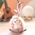Cute pink plush hedgehog keychain cute cartoon bag charm fluffy toy pendant for keys daily use. - 13cm / Pink