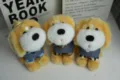 Cute plush dog toy pendant, yellow and white stuffed animal doll with denim overalls, soft toy. - Fashion Cowboy