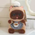 Adorable chat en peluche avec toque de chef et tablier rayé, doux doudou pendentif animal. - Chat Siamese