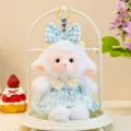 Cute sheep plush toy keychain with green plaid dress, soft stuffed animal bag charm for kids. - Blue Bow Little Lamb