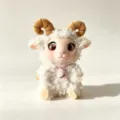 Cute plush sheep toy with curly wool brown horns and pink bell collar for kids gift. - 18cm / Sitting White