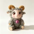 Cute grey sheep plush toy with brown horns and pink bell, soft doll gift for kids. - 18cm / Sitting Dark Gray