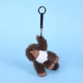 Cute brown plush monkey bag charm keychain fluffy animal pendant for women handbags backpack - Dark Coffee
