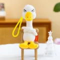 Angry white duck plush keychain, cute stuffed animal toy with yellow strap variant. - Duck