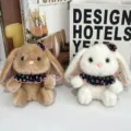 Cute plush lop-eared rabbit keychain bag charm variant in brown and white, soft toy pendant. - 13cm / Coffee