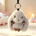 Cute grey lop-eared rabbit plush keychain fluffy bag pendant soft toy accessory for daily use - Brown