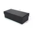Vue détaillée de la boîte d'emballage rectangulaire noire avec des repères de dimensions. - Boîte fond et couvercle