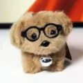 Cute puppy plush pendant keychain with glasses and bell, perfect fluffy bag charm gift toy. - Brown / 13cm