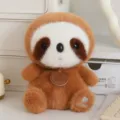 Close-up detail of cute brown plush toy with wooden tag and heart embroidery on the soft foot. - 17cm / Sloth
