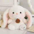 Cute white long-eared bunny plush toy with soft fur and charming pink blush detail. - 17cm / Rabbit