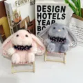 Cute long ear bunny plush keychain fluffy stuffed toy bag pendant doll variant - 13cm / Pink
